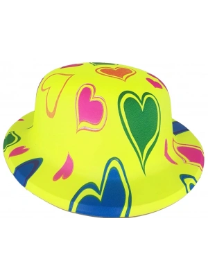 Plastik Neon Desenli UV Işık Parti Şapkası Sarı 1 Adet
