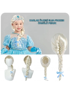 Platin Altın Dore Renk Karlar Ülkesi Elsa Frozen Peruğu Çocuk Boy