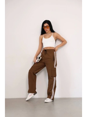 Praşut Kumaş Kargo Çeplı Baggy Esofman - Kahve