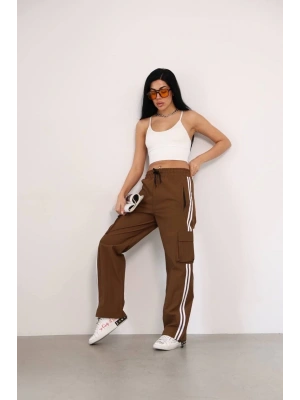 Praşut Kumaş Kargo Çeplı Baggy Esofman - Kahve