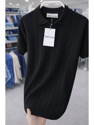 Premium Kalite Yazlık Kısa Kollu Tarz Yeni Model Polyemid Triko Tişört Siyah