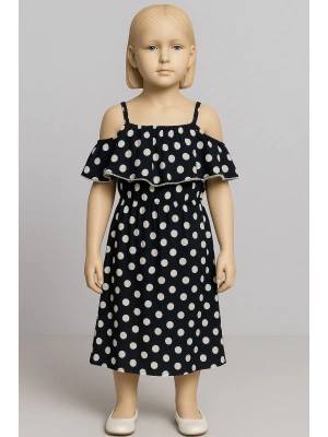 Puantiyeli askılı prenses elbise kız çocuk lacivert