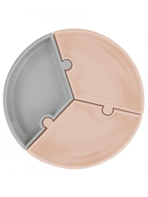 Puzzle Vakum Tabanlı Silikon Tabak Bubble Beige / Powder Grey