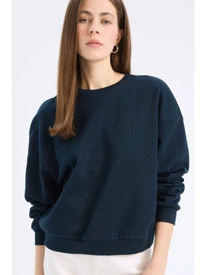 Regular Fit Bisiklet Yaka Kalın Basic Düz Sweatshirt