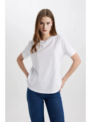 Regular Fit Bisiklet Yaka Penye Basic Kısa Kollu Tişört Beyaz