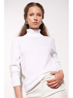 Regular Fit Yumuşak Dokulu Balıkçı Yaka Basic Düz Triko Kazak H1651az24wn Beyaz