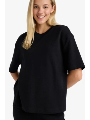 Relax Fit Bisiklet Yaka Basic Düz Kısa Kollu Siyah Tişört