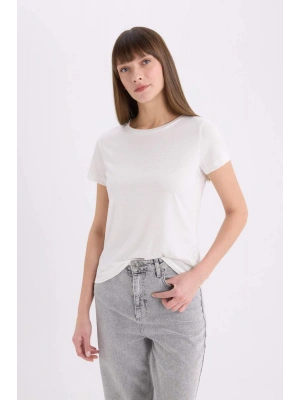 Relax Fit Bisiklet Yaka Kısa Kollu Tişört W7299AZ22SM Beyaz