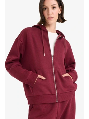 Relax Fit Kapüşonlu Basic Düz Kalın Fermuarlı Sweatshirt