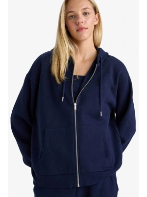 Relax Fit Kapüşonlu Basic Düz Kalın Fermuarlı Sweatshirt