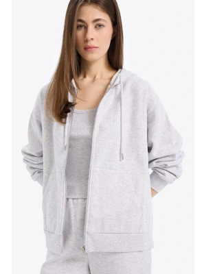 Relax Fit Kapüşonlu Cepli Basic Düz Fermuarlı