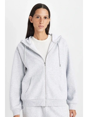 Relax Fit Kapüşonlu Cepli Basic Düz Fermuarlı Sweatshirt