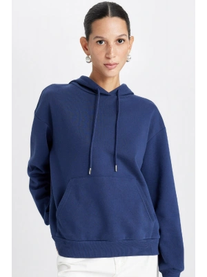 Relax Fit Kapüşonlu Kanguru Cepli Kalın Basic Düz Sweatshirt