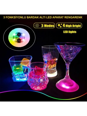 Renkli LED Işıklı Bardak Altlığı - Dekoratif (12 Adet, Pilli)