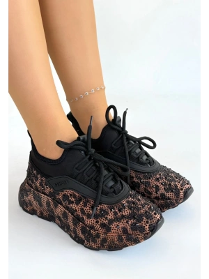 Rimay Kahverengi Cilt Boncuk İşlemeli Spor Ayakkabı