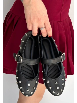 Ritta Siyah Cilt Kemerli Babet Ayakkabı