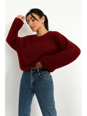 Salaş delik detaylı kazak bordo