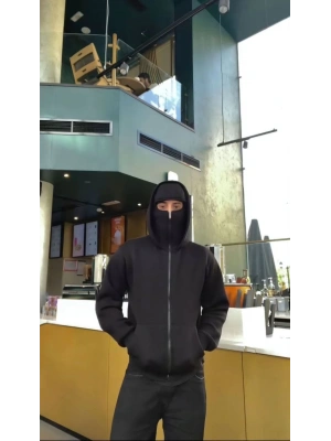 Samuray ZIP Fermuarlı Kapüşonlu SweatShirt- Siyah