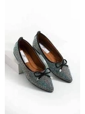 Sarra Siyah Saten İşlemeli Babet Ayakkabı