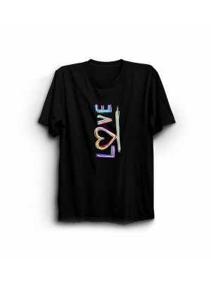 Sevgililer Günü İçin Özel Tasarım Love Baskılı T-shirt - Siyah