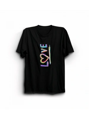 Sevgililer Günü İçin Özel Tasarım Love Baskılı T-shirt - Siyah