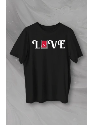 Sevgililer Günü İçin Özel Tasarım Love Baskılı T-shirt - Siyah
