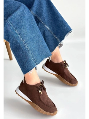 Sier Kahverengi Süet Bağcıklı Spor Ayakkabı