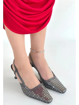 Sione Platin Cilt Topuklu Ayakkabı