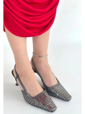 Sione Platin Cilt Topuklu Ayakkabı