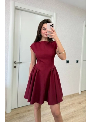 Sırt dekolteli Çan Detaylı Mini Elbise - Bordo