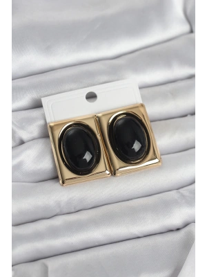 Siyah Kare Model Vintage Gold Renk Kadın Küpe