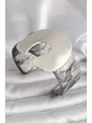 Siyah Mermer Desen Akrilik Plaka Vintage Kadın Bilezik