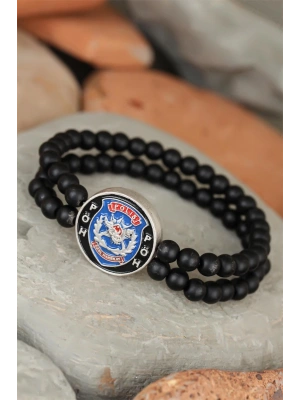 Siyah Renk Çift Sıra Oniks Doğal Taş PÖH Tasarımlı Erkek Bileklik