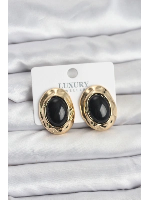 Siyah Renk Oval Vintage Pirinç Kadın Küpe