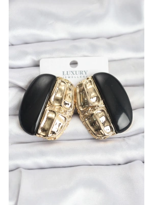 Siyah Renk Pirinç Vintage Kadın Küpe