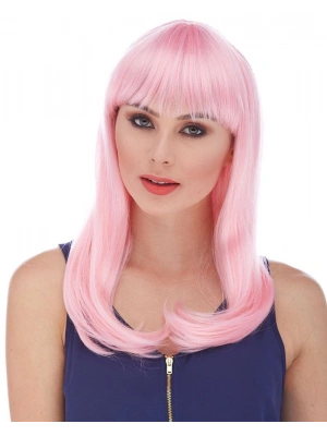 Soft Pembe Renk Uzun Düz Parti Peruğu