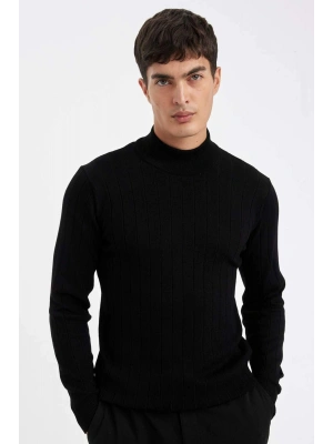 Standart Fit Normal Kesim Yarım Balıkçı Yaka Jakarlı Triko Kazak D2943AX24AU