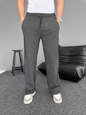 Su Yolu Çizgili Cepli Pantalon - Siyah