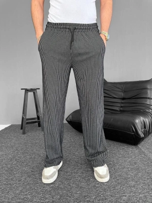 Su Yolu Çizgili Cepli Pantalon - Siyah