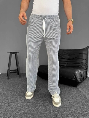 Su Yolu Çizgili Cepli Pantalon Yazlık - Gri