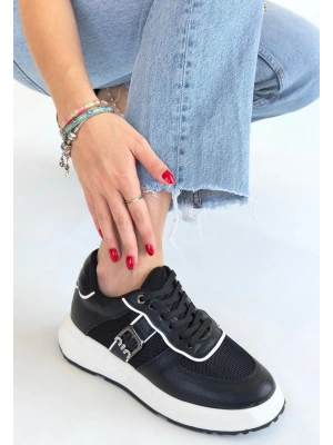 Tanwe Siyah Cilt Bağcıklı Spor Ayakkabı