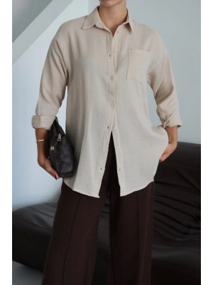 Tek cepli müslin gömlek bej pt