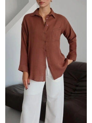 Tek cepli müslin gömlek kahve pt