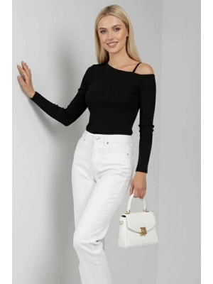 Tek Omuz İpli Bluz Siyah T4328