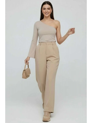 Tek Omuzlu Basic Bluz Vizon T4275