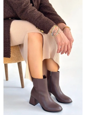 Tendy Kahverengi Cilt Topuklu Bot