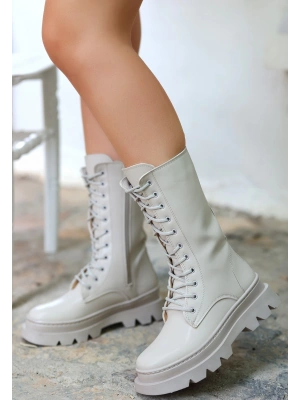 Toir Bej Cilt Bağcıklı Postal