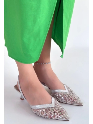 Toyi Gümüş Saten Topuklu Ayakkabı