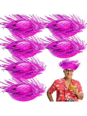 Tropikal Parti Pembe Fuşya Hasır Hawaii Şapkası 13x36 cm