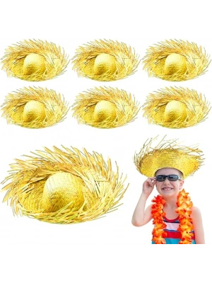 Tropikal Parti Sarı Hasır Hawaii Şapkası 13x36 cm
